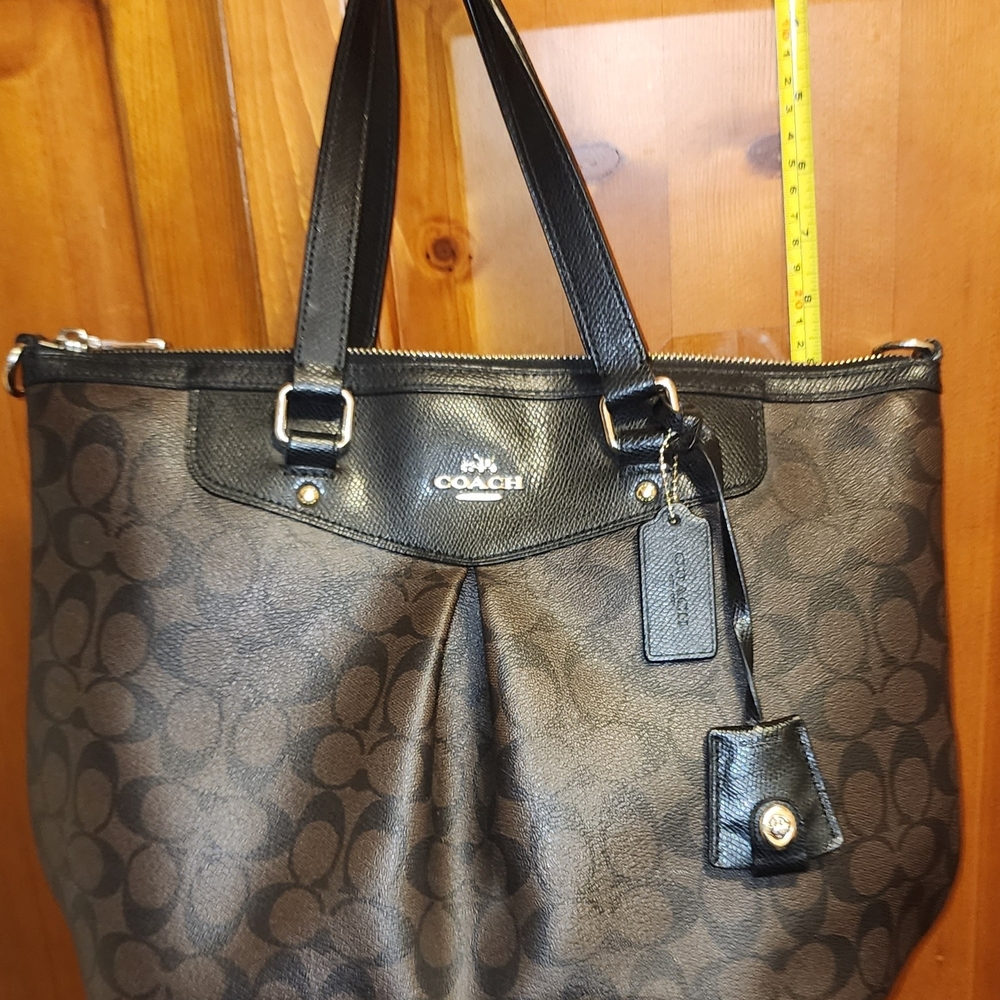Coach F34614 Peyton Brown Signature Pleated Tote W/COA